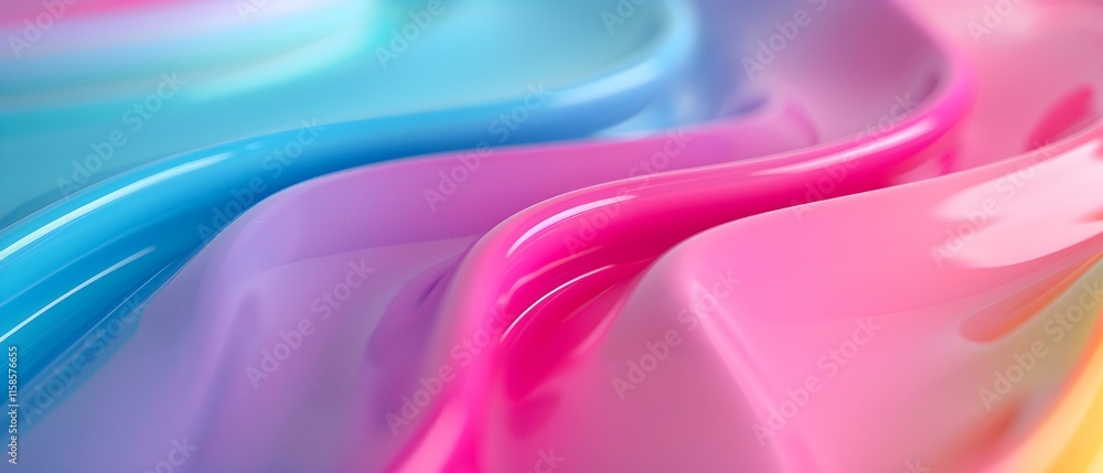 Poster vibrant flowing colors of blue and pink liquid surface creating dynamic abstract patterns and textur