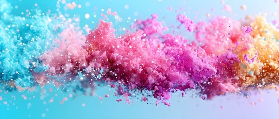 Obraz premium Colorful Dust Particles in Vibrant Shades of Pink, Blue, and Gold Creating a Dreamlike Abstract Background