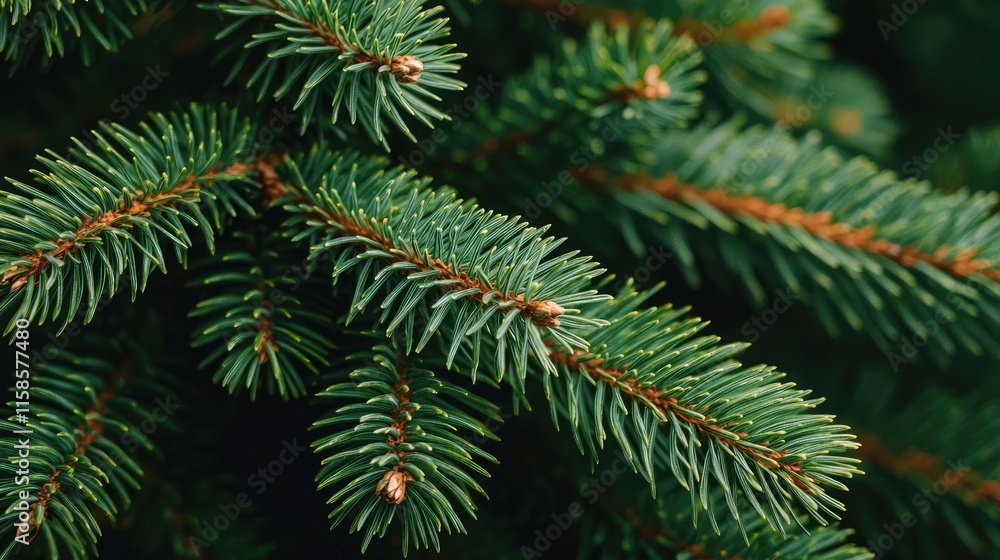 Poster pine tree abstract background idea. close-up of lush green pine tree branches with intricate needle 