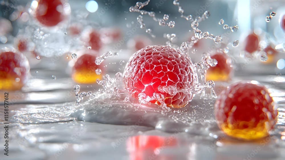 Poster cell apoptosis illustration, depicting the intricate process of programmed cell death with detailed 