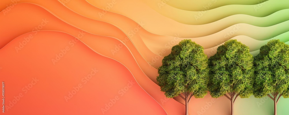 Poster plane tree abstract background idea. vibrant graphic featuring green trees against colorful abstract
