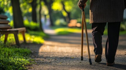 Elderly person walking with cane, symbolizing resilience and determination in the face of aging. Embracing life's journey with grace and perseverance.