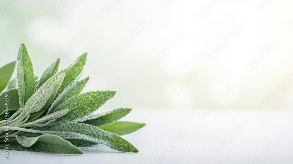 Aufkleber sage leaves abstract background concept. fresh sage leaves arranged beautifully on a soft background
