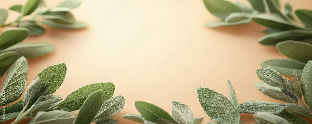 Poster sage leaves abstract background concept. a beautiful arrangement of green leaves on a soft backgroun