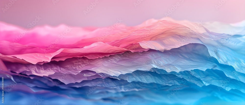 Poster abstract layered landscape in soft pink and blue tones with textured depth and flowing lines