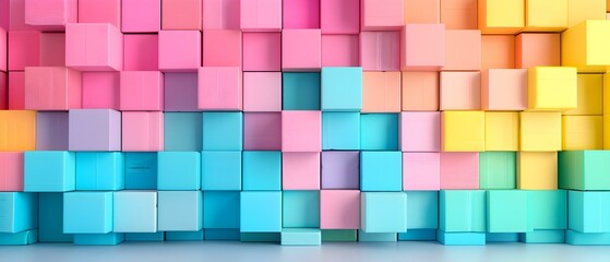 Colorful geometric shapes in pastel shades creating a vibrant and artistic background display for creative projects