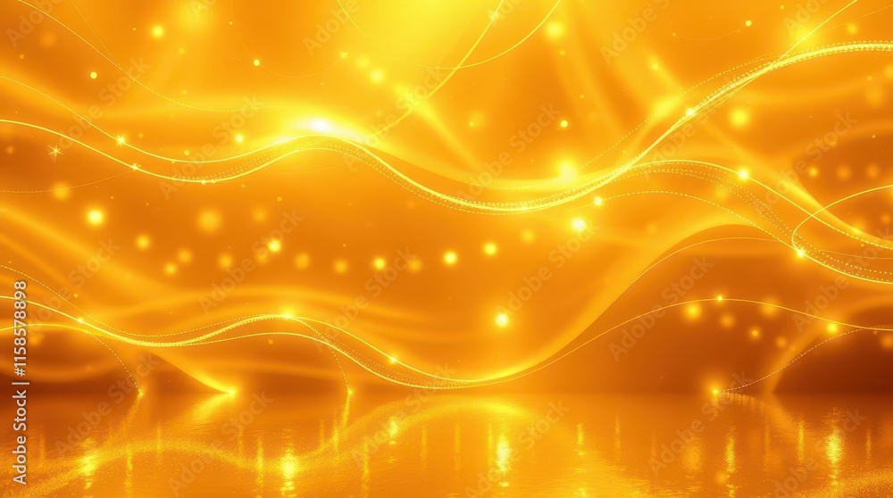 Aufkleber a vibrant, glowing abstract background with flowing golden waves and shimmering lights, creating a w