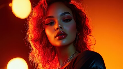 Fototapeta premium Redhead Woman Portrait Dramatic Lighting Studio Shot