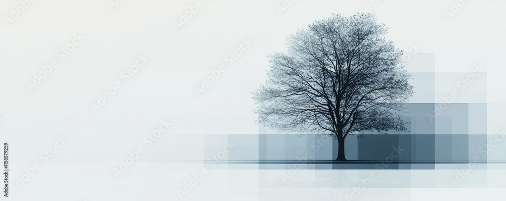 Poster Plane tree abstract background idea. Minimalistic tree silhouette against a soft, abstract backdrop evokes tranquility and calm.