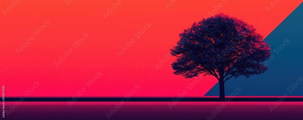 Poster plane tree abstract background idea. a vibrant sunset silhouette of a solitary tree against a gradie
