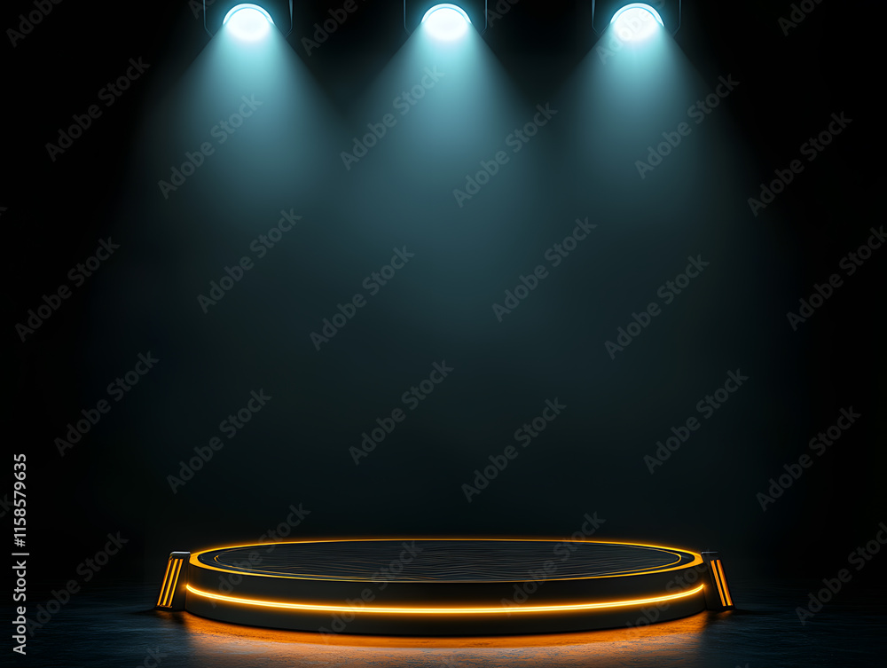 Poster illuminated stage with dark background performance venue digital image theatrical environment front 