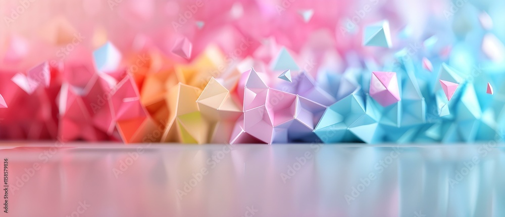 Poster vibrant abstract geometric background with colorful triangles and pyramids in pastel shades