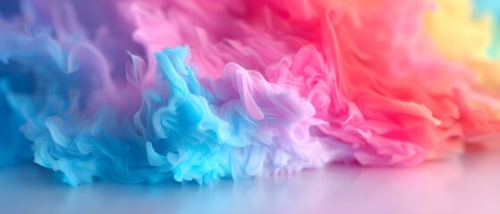 Fototapeta premium Colorful Swirling Smoke or Ink Waves in Vibrant Pastel Tones in Soft Focus on a Light Background