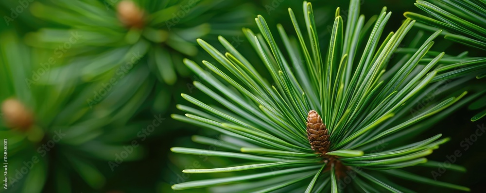 Aufkleber pine tree abstract background idea. close-up of vibrant green pine needles with soft focus on a natu