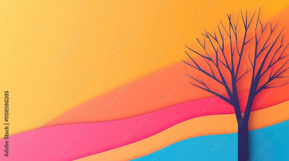 Aufkleber Plane tree abstract background idea. Stylized tree on an abstract colorful background with vibrant hues and dynamic waves.
