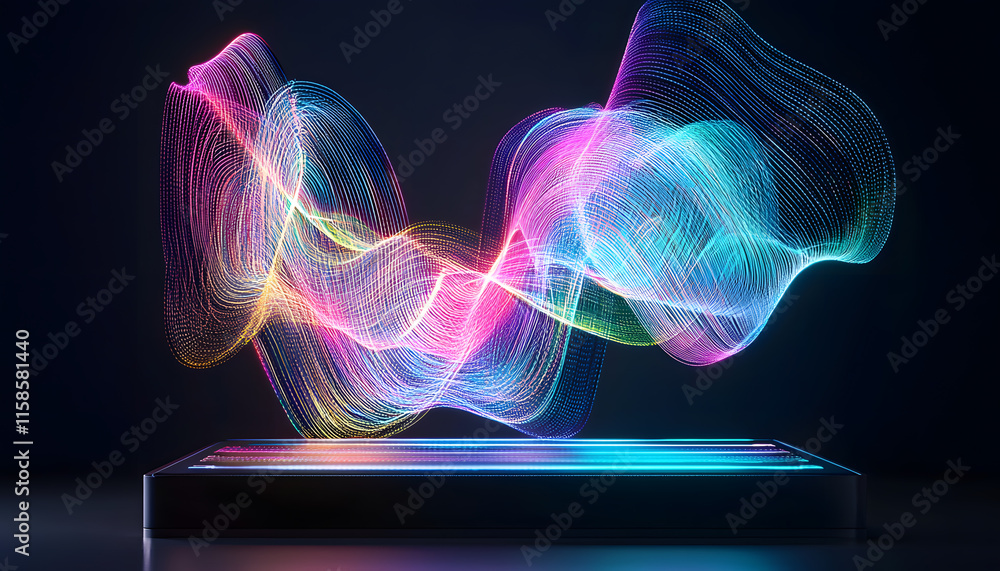 Poster dynamic color wave display digital art studio abstract animation dark background close-up view visua