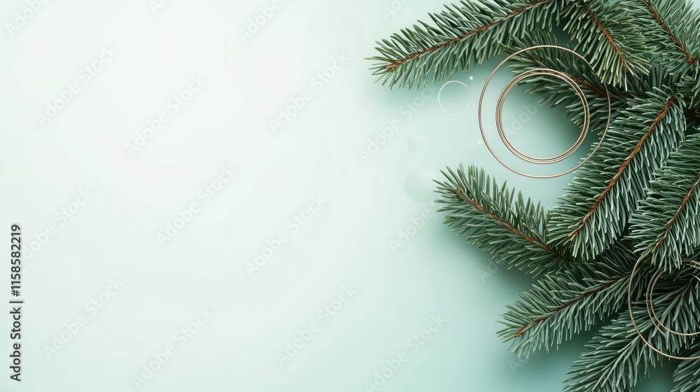 Poster pine tree abstract background idea. festive pine branches adorned with natural beauty on a soft gree