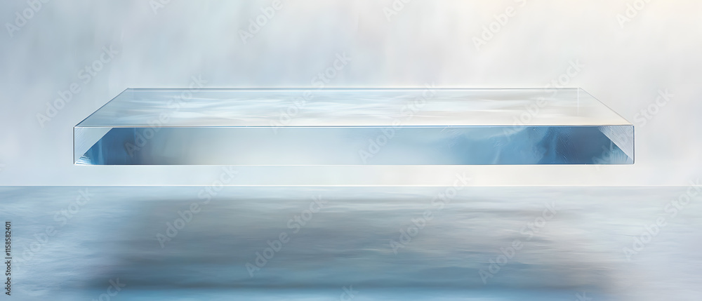 Poster floating transparent platform abstract art digital creation minimalist environment aerial view innov