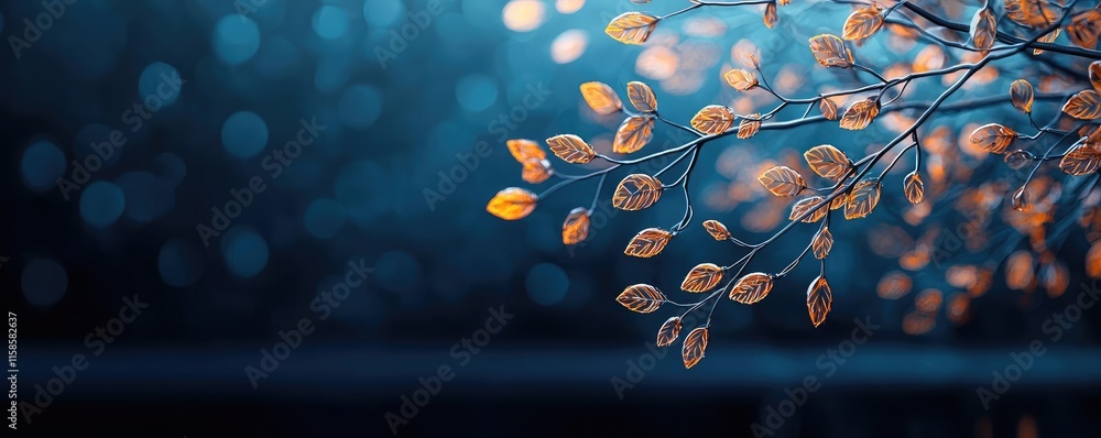 Poster plane tree abstract background idea. a serene close-up of leaves against a beautiful blue bokeh back