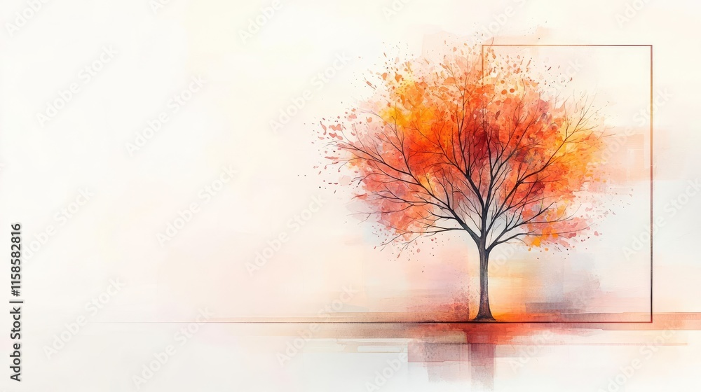 Poster plane tree abstract background idea. a vibrant autumn tree with colorful leaves against a soft, abst