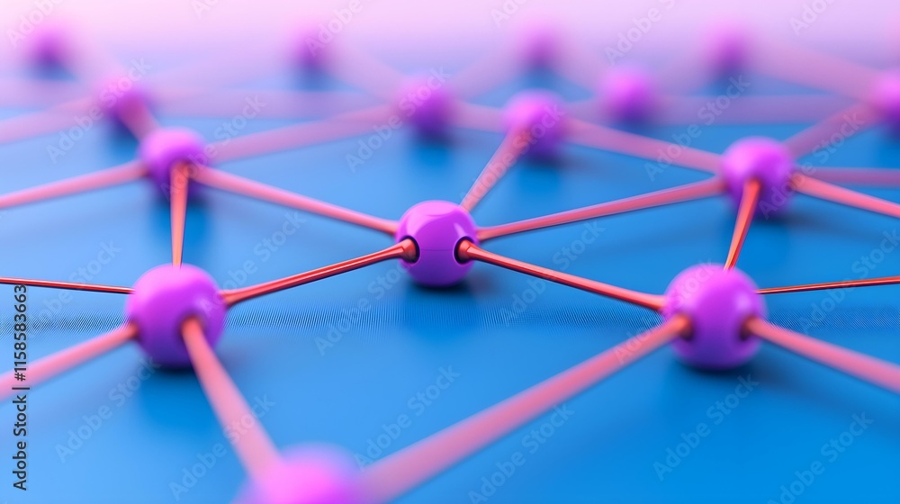 Aufkleber abstract connection of purple spheres and copper lines representing network or molecular structure i