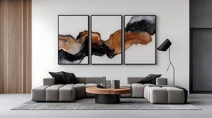 Modern Abstract Triptych in a Contemporary Living Room AI Generated