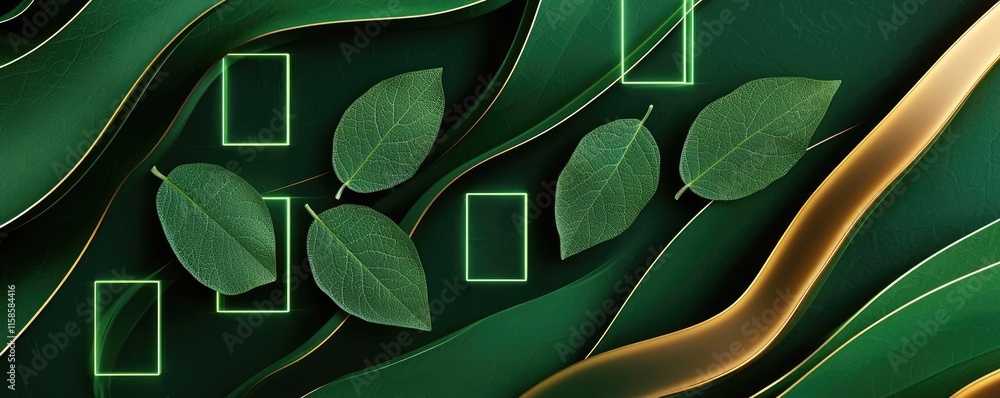 Poster sage leaves abstract background concept. elegant abstract design featuring green leaves and flowing 