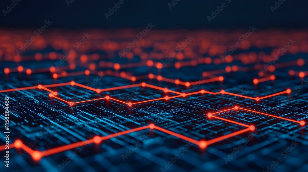 Poster abstract digital background with glowing red lines and blue circuitry showcasing technology and inno