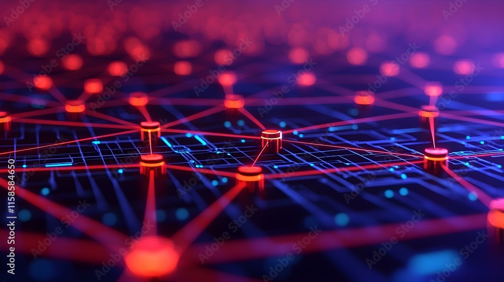 Poster abstract futuristic network connections with glowing nodes and lines in a digital landscape visual r