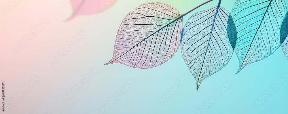 Poster Plane tree abstract background idea. Delicate leaves with a soft pastel gradient, creating a serene and calming atmosphere.