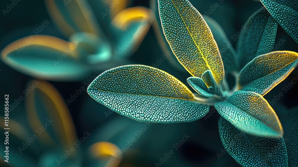 Poster sage leaves abstract background concept. close-up of vibrant green leaves illuminated by soft light,