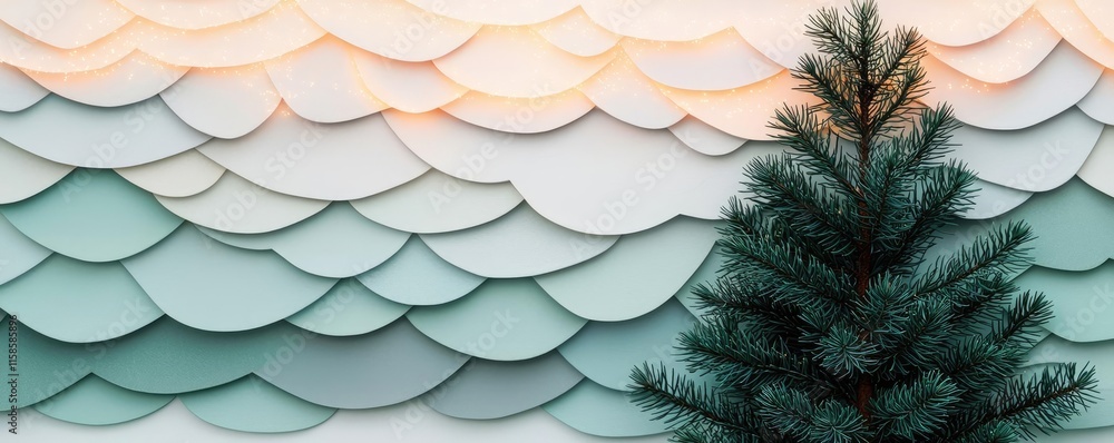Poster Pine tree abstract background idea. Stylish paper texture with a Christmas tree, perfect for holiday-themed design projects.