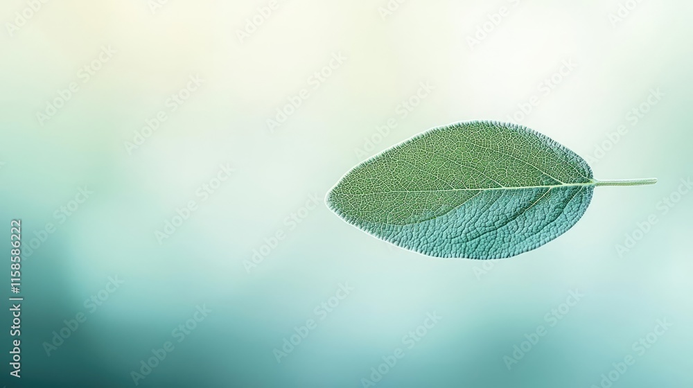 Poster sage leaves abstract background concept. a serene green leaf floating against a soft pastel backgrou