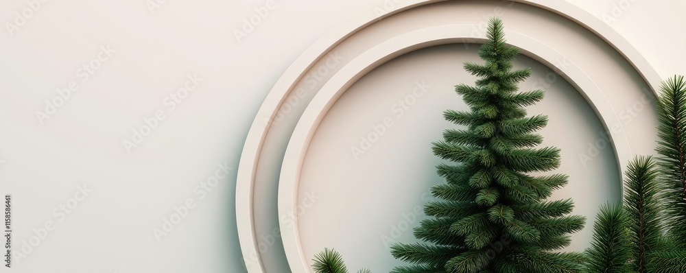Poster Pine tree abstract background idea. Stylish minimalistic decor featuring evergreen trees against a soft background.
