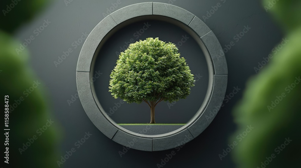 Aufkleber plane tree abstract background idea. stylized tree framed in a modern circular design, symbolizing n