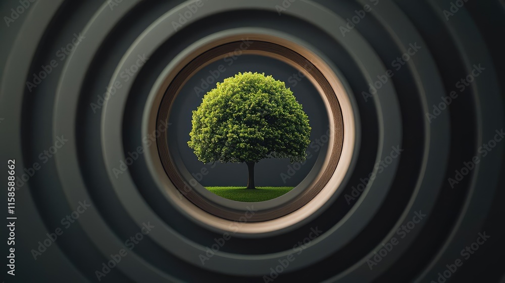 Poster plane tree abstract background idea. a vibrant tree viewed through a circular frame, symbolizing nat