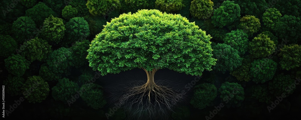 Poster plane tree abstract background idea. a vibrant tree stands proudly amidst a lush green forest ecosys