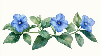 Fototapeta premium Blue Flower Trio, Large-Rounded Petals, White Paper Texture Background, Illustrative Style, Floral Imagery