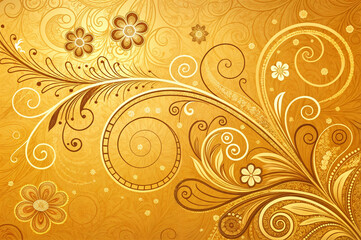 abstract, floral, background, gold