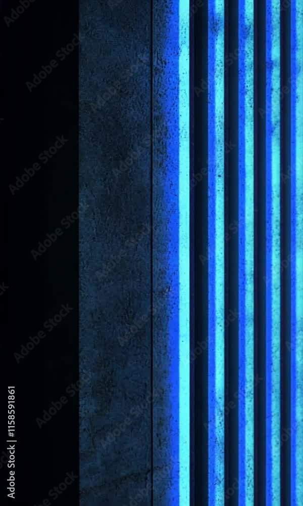 Poster striking abstract design vertical blue lines and textured background create modern, futuristic atmos