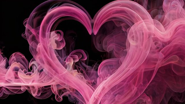 Pink Magic Heart in Smoke on Black Background: Valentine's Day Concept of Love and Romance.