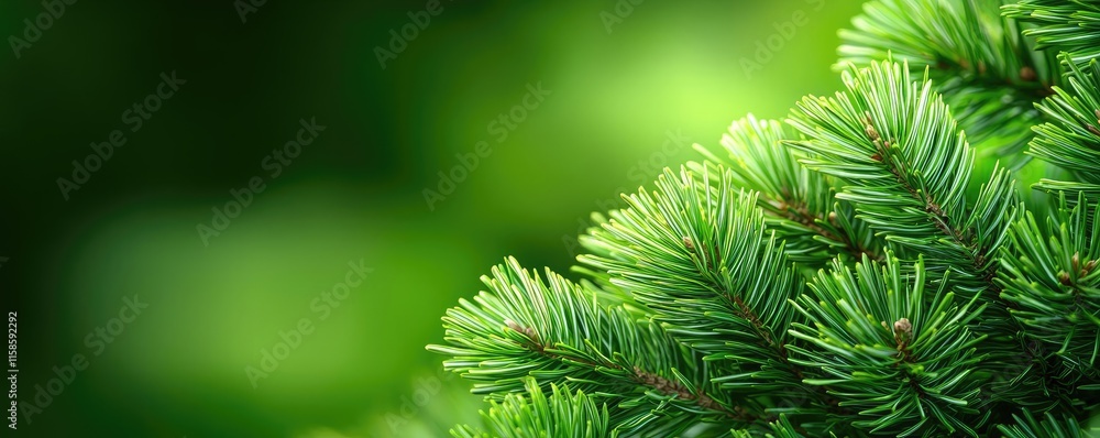 Poster pine tree abstract background idea. close-up of vibrant green pine needles with a soft blurred backg