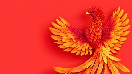 Fototapeta premium Vibrant Phoenix Illustration on Red Background