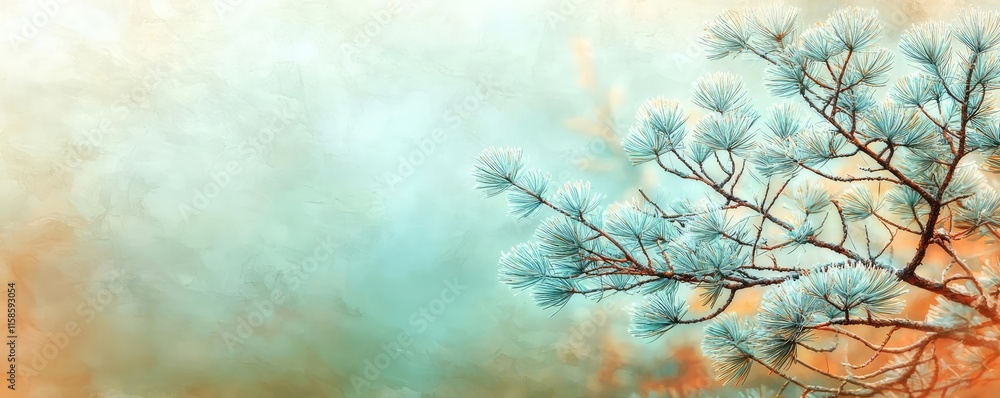 Aufkleber Pine tree abstract background idea. A serene landscape showcasing a delicate branch against a soft, dreamy background.