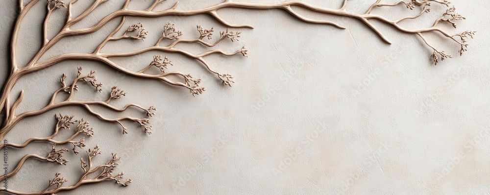 Poster Plane tree abstract background idea. Elegant textured design featuring branches and floral elements in soft neutral tones.