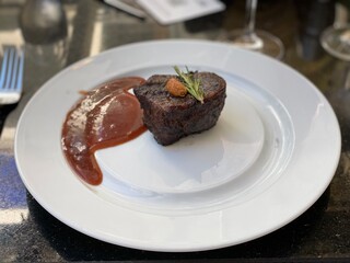 Steak on a plate with sauce