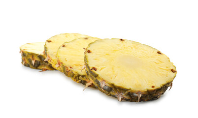 Pieces of juicy pineapple isolated on white