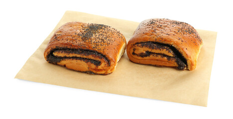 Tasty buns with poppy seeds isolated on white