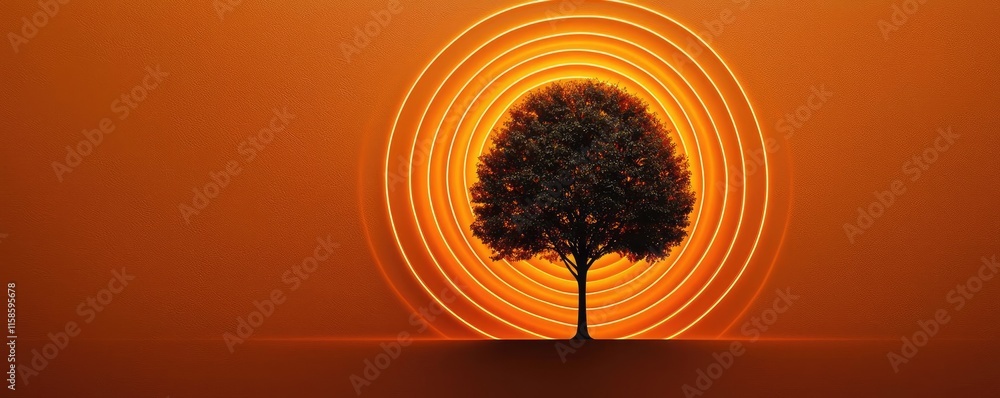 Poster plane tree abstract background idea. a stunning silhouette of a tree against a vibrant orange backgr