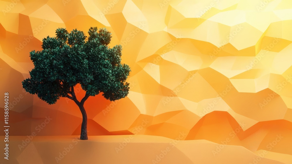 Poster plane tree abstract background idea. a solitary tree stands against a warm, textured background of o